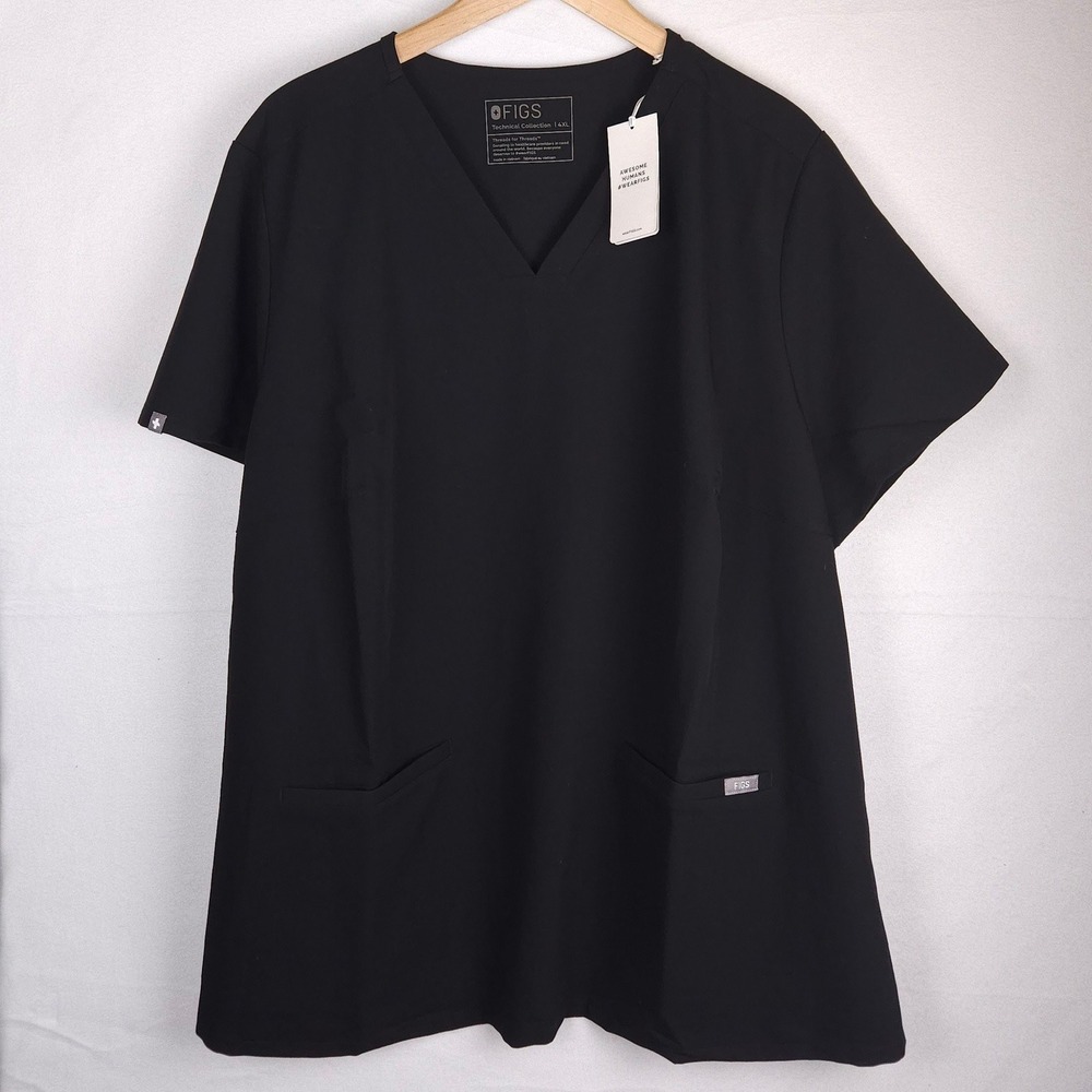 FIGS Casma Scrub‎ Top Black 4XL Three Pocket V-Neck FIONTechnology Women's NWT - Picture 2 of 11